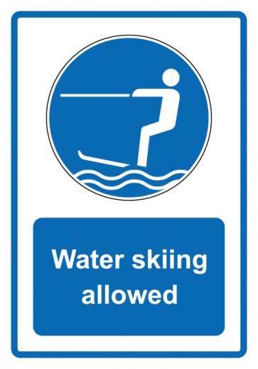 Aufkleber Gebotszeichen Piktogramm & Text englisch · Water skiing allowed · blau | stark haftend (Gebotsaufkleber)