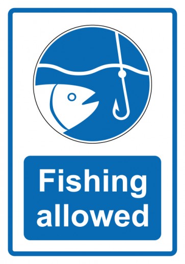 Schild Gebotszeichen Piktogramm & Text englisch · Fishing allowed · blau | selbstklebend (Gebotsschild)
