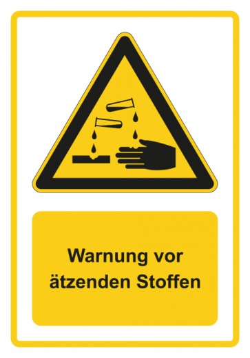 Schild Warnzeichen Piktogramm & Text deutsch · Warnung vor ätzenden Stoffen · gelb | selbstklebend