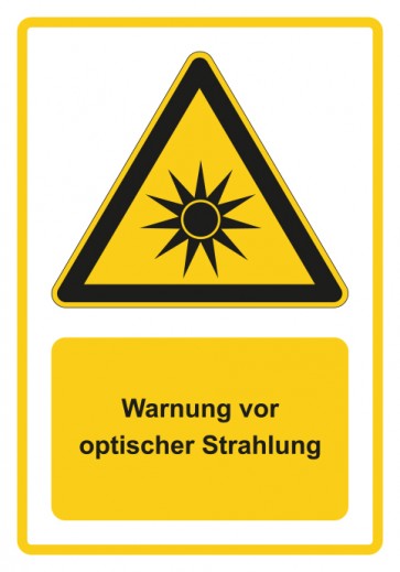 Schild Warnzeichen Piktogramm & Text deutsch · Warnung vor optischer Strahlung · gelb | selbstklebend