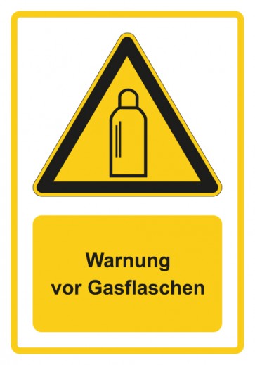 Schild Warnzeichen Piktogramm & Text deutsch · Warnung vor Gasflaschen · gelb