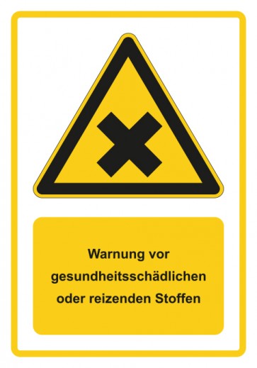Schild Warnzeichen Piktogramm & Text deutsch · Warnung vor gesundheitsschädlichen oder reizenden Stoffen · gelb (Warnschild)