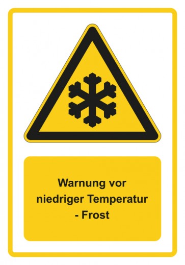 Schild Warnzeichen Piktogramm & Text deutsch · Warnung vor niedriger Temperatur - Frost · gelb
