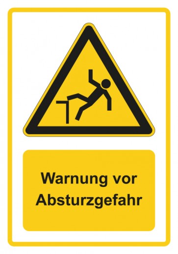 Aufkleber Warnzeichen Piktogramm & Text deutsch · Warnung vor Absturzgefahr · gelb | stark haftend