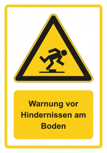 Schild Warnzeichen Piktogramm & Text deutsch · Warnung vor Hindernissen am Boden · gelb
