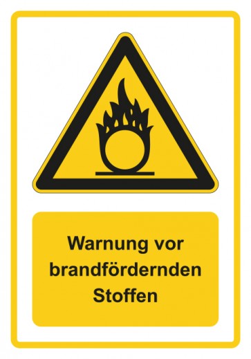 Aufkleber Warnzeichen Piktogramm & Text deutsch · Warnung vor brandfördernden Stoffen · gelb