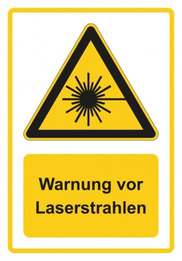 Schild Warnzeichen Piktogramm & Text deutsch · Warnung vor Laserstrahlen · gelb | selbstklebend