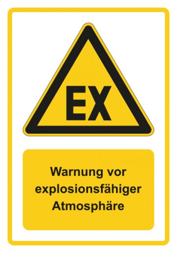 Schild Warnzeichen Piktogramm & Text deutsch · Warnung vor explosionsfähiger Atmosphäre · gelb