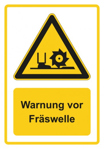 Aufkleber Warnzeichen Piktogramm & Text deutsch · Warnung vor Fräswelle · gelb