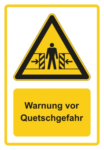 Aufkleber Warnzeichen Piktogramm & Text deutsch · Warnung vor Quetschgefahr · gelb