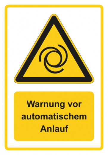 Schild Warnzeichen Piktogramm & Text deutsch · Warnung vor automatischem Anlauf · gelb | selbstklebend