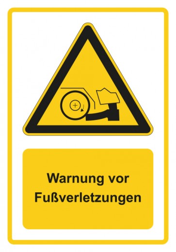 Schild Warnzeichen Piktogramm & Text deutsch · Warnung vor Fußverletzungen · gelb