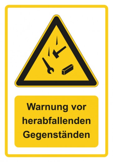 Schild Warnzeichen Piktogramm & Text deutsch · Warnung vor herabfallenden Gegenständen · gelb | selbstklebend