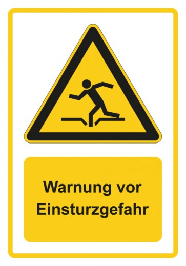 Schild Warnzeichen Piktogramm & Text deutsch · Warnung vor Einsturzgefahr · gelb