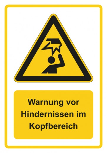 Schild Warnzeichen Piktogramm & Text deutsch · Warnung vor Hindernissen im Kopfbereich · gelb