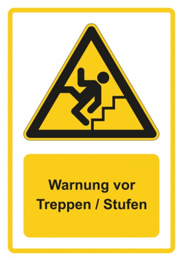 Magnetschild Warnzeichen Piktogramm & Text deutsch · Warnung vor Treppe · Stufen · gelb