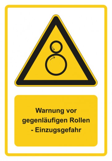 Schild Warnzeichen Piktogramm & Text deutsch · Warnung vor gegenläufigen Rollen - Einzugsgefahr · gelb | selbstklebend