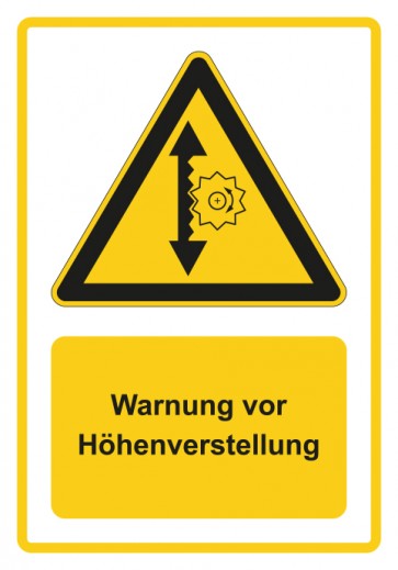 Schild Warnzeichen Piktogramm & Text deutsch · Warnung vor Höhenverstellung · gelb | selbstklebend