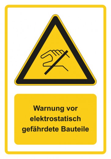 Schild Warnzeichen Piktogramm & Text deutsch · Warnung vor elektrostatisch gefährdete Bauteile · gelb | selbstklebend