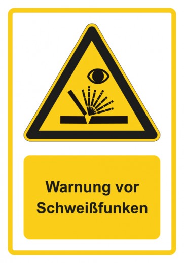 Schild Warnzeichen Piktogramm & Text deutsch · Warnung vor Schweißfunken · gelb | selbstklebend