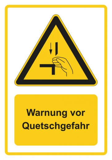 Schild Warnzeichen Piktogramm & Text deutsch · Warnung vor Quetschgefahr · gelb | selbstklebend