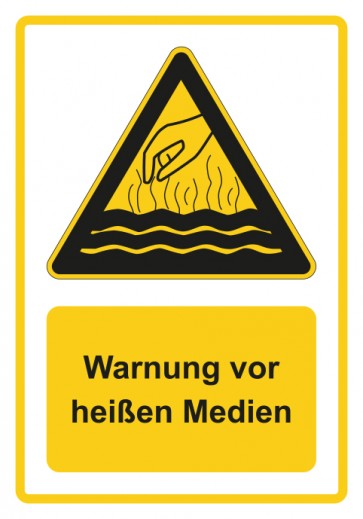 Aufkleber Warnzeichen Piktogramm & Text deutsch · Warnung vor heißen Medien · gelb | stark haftend