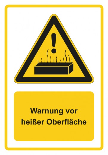 Aufkleber Warnzeichen Piktogramm & Text deutsch · Warnung vor heißer Oberfläche · gelb