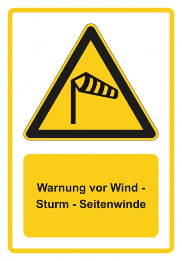 Magnetschild Warnzeichen Piktogramm & Text deutsch · Warnung vor Wind - Sturm - Seitenwinde · gelb