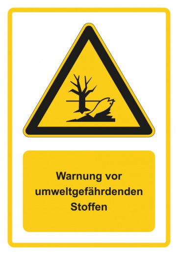 Schild Warnzeichen Piktogramm & Text deutsch · Warnung vor umweltgefährdenden Stoffen · gelb