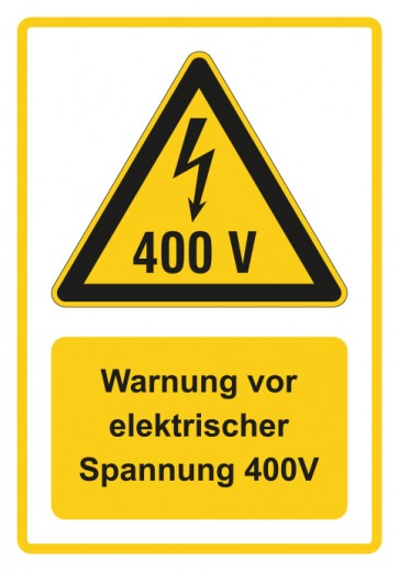 Schild Warnzeichen Piktogramm & Text deutsch · Warnung vor elektrischer Spannung 400V · gelb | selbstklebend