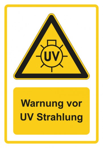 Aufkleber Warnzeichen Piktogramm & Text deutsch · Warnung vor UV Strahlung · gelb