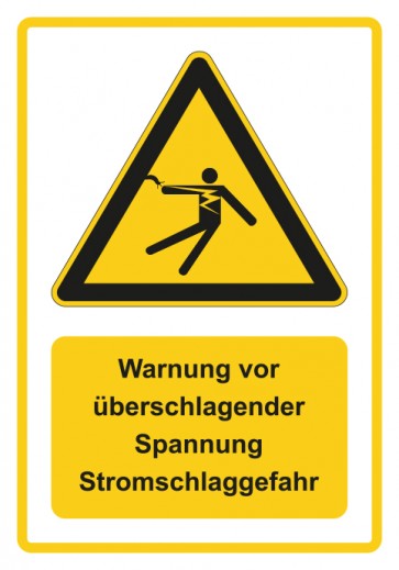 Schild Warnzeichen Piktogramm & Text deutsch · Warnung vor überschlagender Spannung Stromschlaggefahr · gelb | selbstklebend