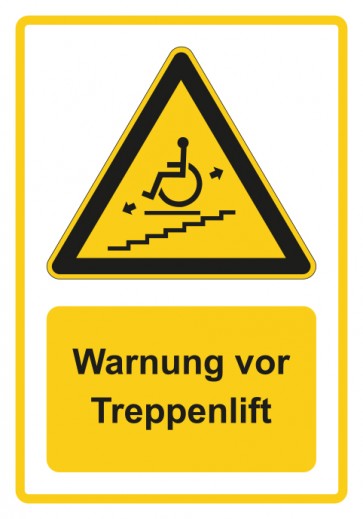 Aufkleber Warnzeichen Piktogramm & Text deutsch · Warnung vor Treppenlift · gelb