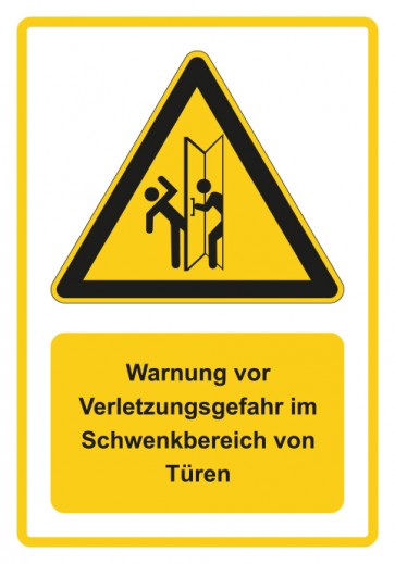 Schild Warnzeichen Piktogramm & Text deutsch · Warnung vor Verletzungsgefahr im Schwenkbereich von Türen · gelb | selbstklebend
