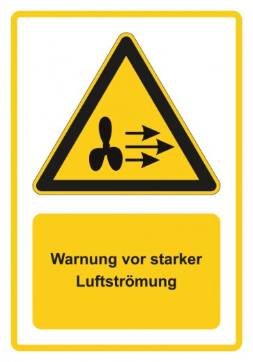 Magnetschild Warnzeichen Piktogramm & Text deutsch · Warnung vor starker Luftströmung · gelb