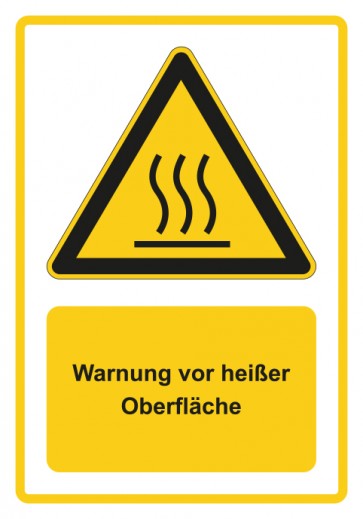 Schild Warnzeichen Piktogramm & Text deutsch · Warnung vor heißer Oberfläche · gelb | selbstklebend