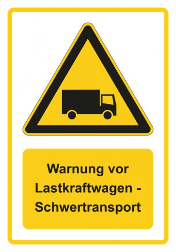 Schild Warnzeichen Piktogramm & Text deutsch · Warnung vor Lastkraftwagen - Schwertransport · gelb | selbstklebend