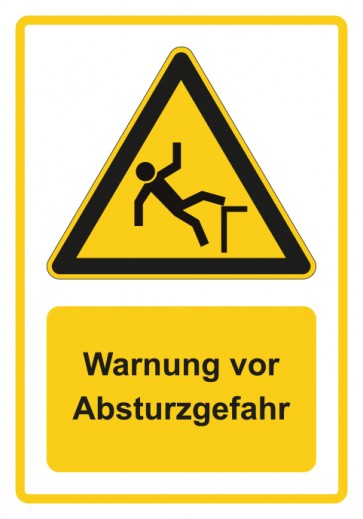 Magnetschild Warnzeichen Piktogramm & Text deutsch · Warnung vor Absturzgefahr · gelb