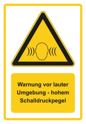 Aufkleber Warnzeichen Piktogramm & Text deutsch · Warnung vor lauter Umgebung - hohem Schalldruckpegel · gelb