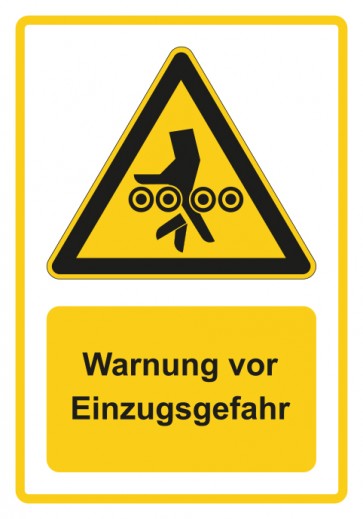 Aufkleber Warnzeichen Piktogramm & Text deutsch · Warnung vor Einzugsgefahr · gelb | stark haftend