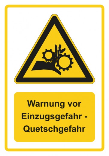 Magnetschild Warnzeichen Piktogramm & Text deutsch · Warnung vor Einzugsgefahr - Quetschgefahr · gelb