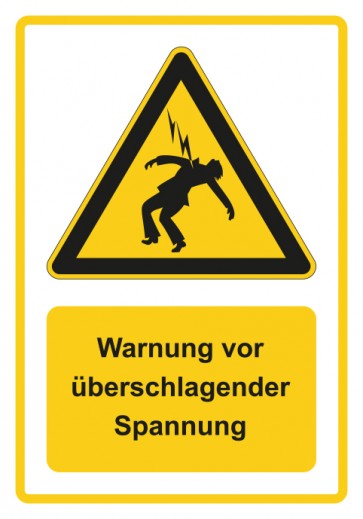 Aufkleber Warnzeichen Piktogramm & Text deutsch · Warnung vor überschlagender Spannung · gelb