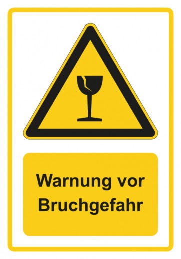 Magnetschild Warnzeichen Piktogramm & Text deutsch · Warnung vor Bruchgefahr · gelb