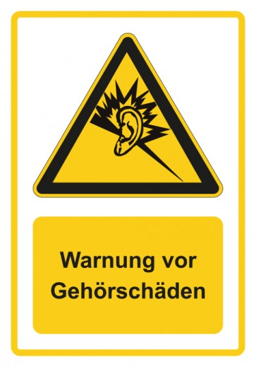 Magnetschild Warnzeichen Piktogramm & Text deutsch · Warnung vor Gehörschäden · gelb
