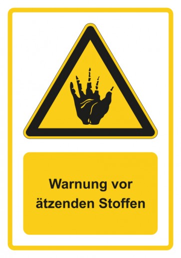 Aufkleber Warnzeichen Piktogramm & Text deutsch · Warnung vor Ätzenden Stoffen · gelb