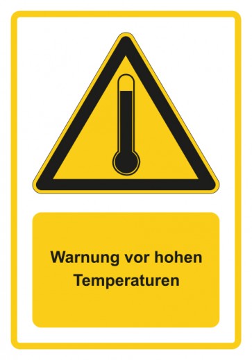 Schild Warnzeichen Piktogramm & Text deutsch · Warnung vor hohen Temperaturen · gelb | selbstklebend