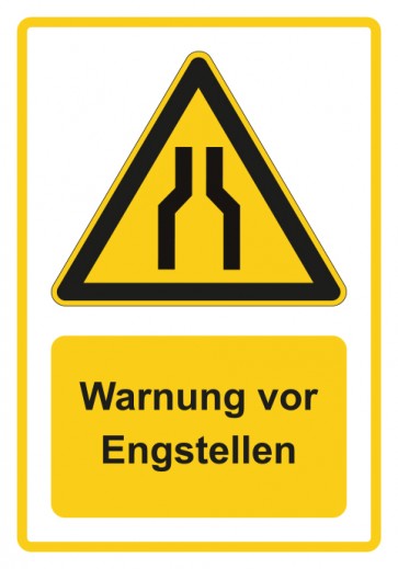 Schild Warnzeichen Piktogramm & Text deutsch · Warnung vor Engstellen · gelb