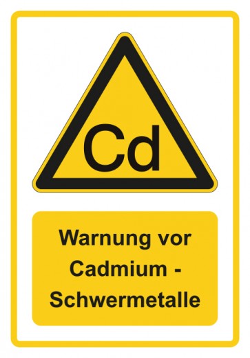 Schild Warnzeichen Piktogramm & Text deutsch · Warnung vor Cadmium - Schwermetalle · gelb