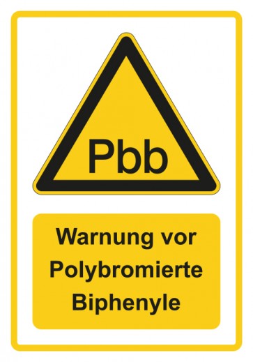 Magnetschild Warnzeichen Piktogramm & Text deutsch · Warnung vor Polybromierte Biphenyle · gelb