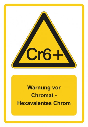 Magnetschild Warnzeichen Piktogramm & Text deutsch · Warnung vor Chromat - Hexavalentes Chrom · gelb